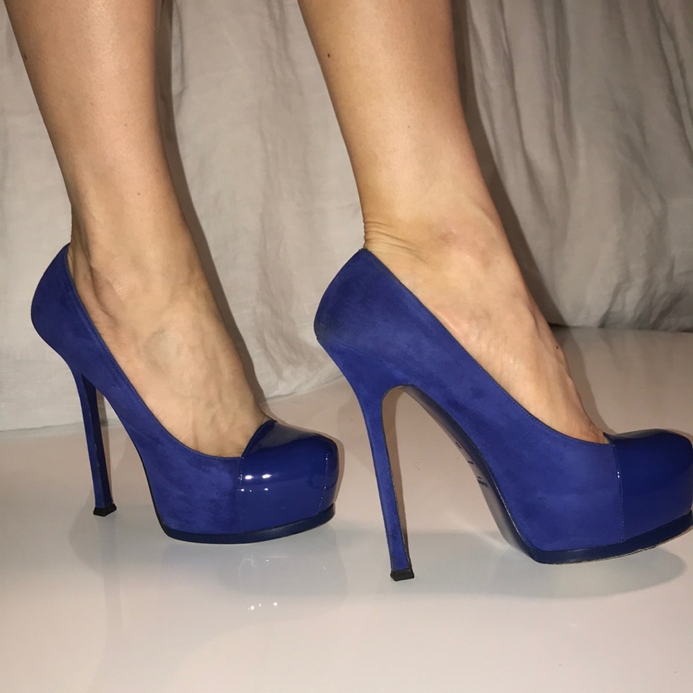 YSL blue suede shoes